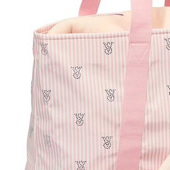 NEW Victoria's Secret Shine Tote Bag with Heritage Pink Stripe Print - Picture 2 of 8